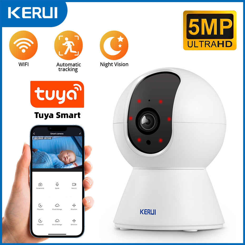 Eufy Camera E220 - Kerui กล้องวงจรปิดไร้สายอัจฉริยะไร้สายในบ้าน3MP Tuya, กล้องวงจรปิดไร้สายตรวจจับมนุษย์
