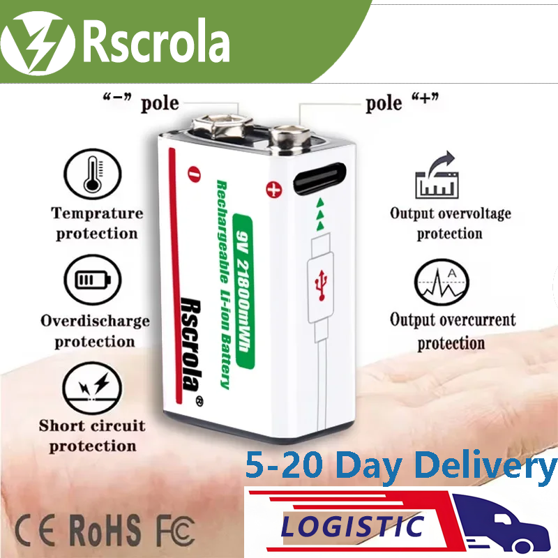 Smoke Detector Interconnected - แบตเตอรี่ลิเธียมไอออนแบบชาร์จได้ Rscrola 9V 21800mWh ความจุสูง สำหรับกีตาร์