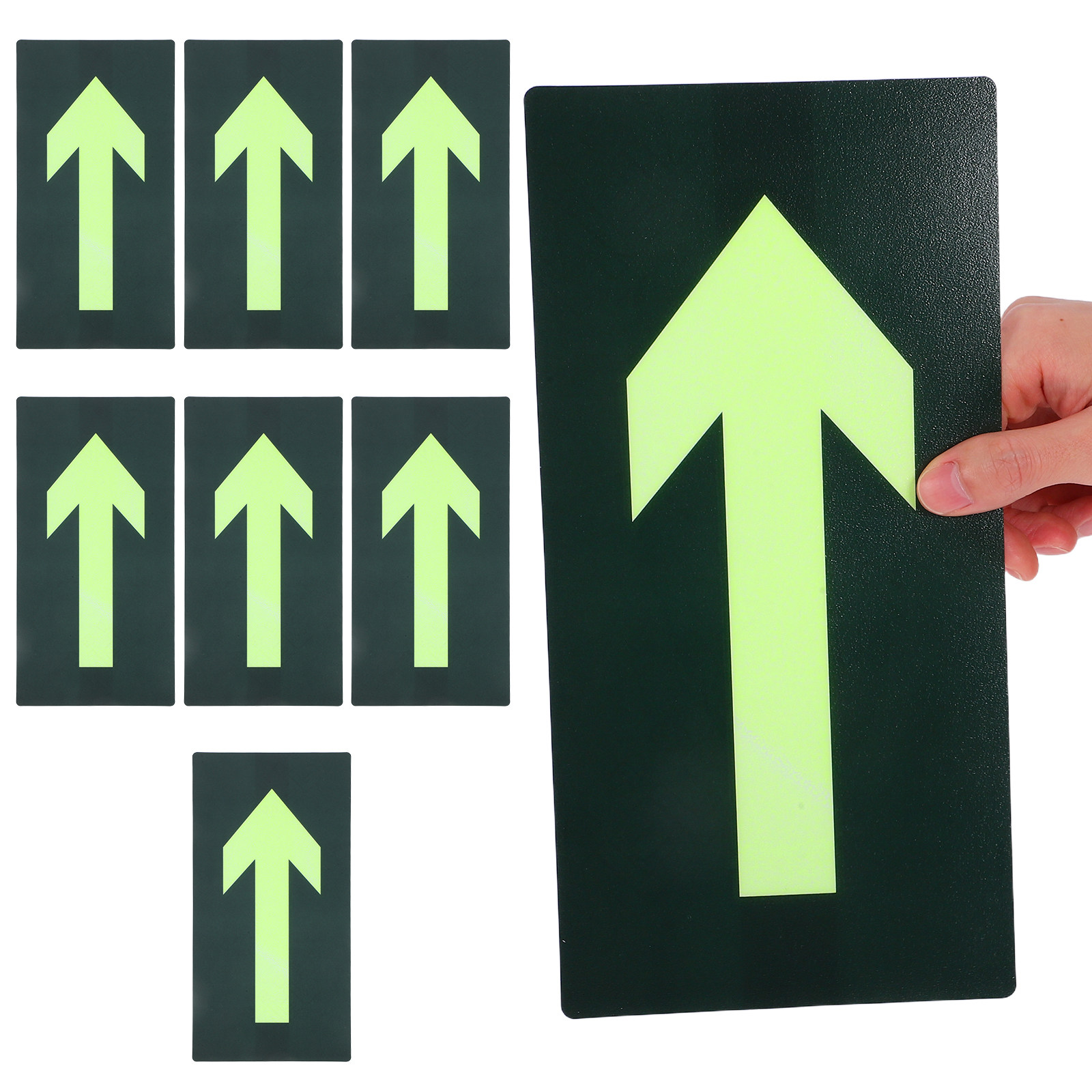 Emergency Exit Sign - สติกเกอร์ลูกศรเรืองแสงกลางคืน 8 ชิ้น กันน้ำ ติดแน่น ป้ายเตือนความปลอดภัยฉุกเฉินสำหรับห้างสรรพสินค้า