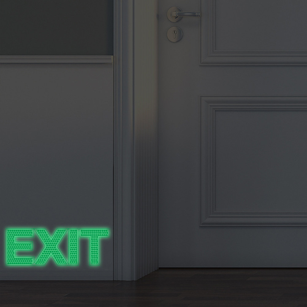 Emergency Exit Sign - สติกเกอร์เตือนความปลอดภัยทางออก ติดผนัง เรืองแสงในที่มืด ป้ายฉุกเฉิน ประตูทางออก ขนาด