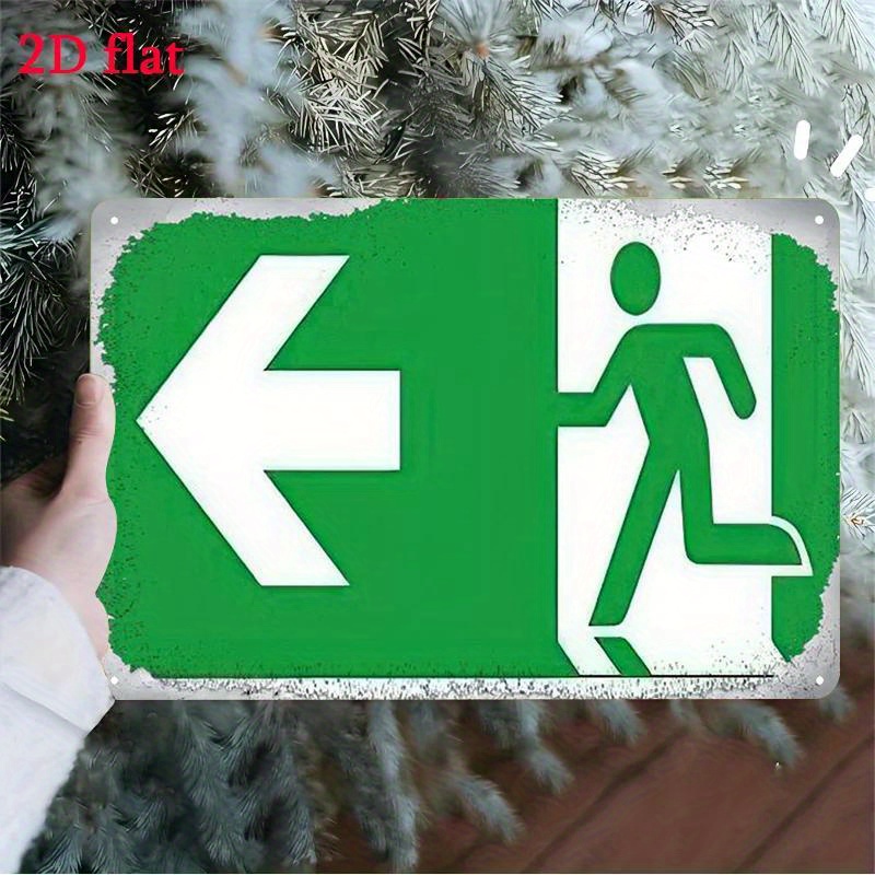 Emergency Exit Sign - ป้ายทางออกฉุกเฉินโลหะ - สัญลักษณ์บอกทิศทางทางออกฉุกเฉินสีเขียวและขาว, ทนทานและปลอดภัยสำหรับตกแต่งบ้าน สำนักงาน โรงแรม